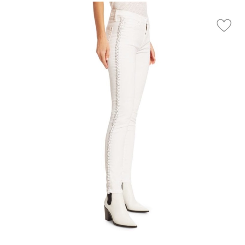 7 For All Mankind The Ankle Skinny Braided Trim Jeans White Size 27 (4)